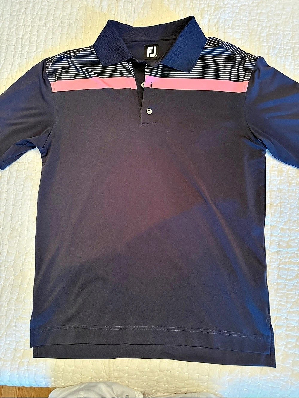 FootJoy Men’s Navy Pink Stripe Performance Golf Polo Shirt Large
